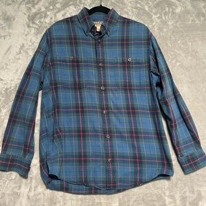 Duluth Trading Flannel Button Down Shirt Men’s Medium Blue Red Plaid